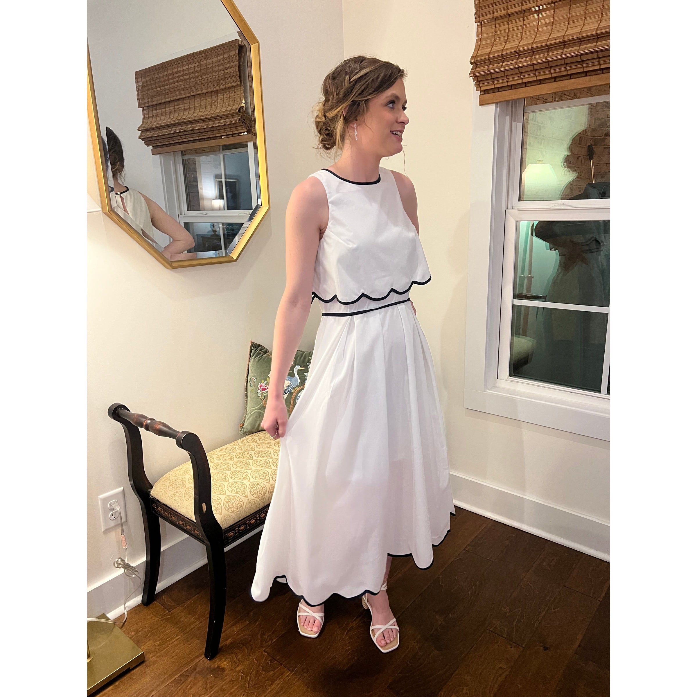 Navy Trim Scallops Dress