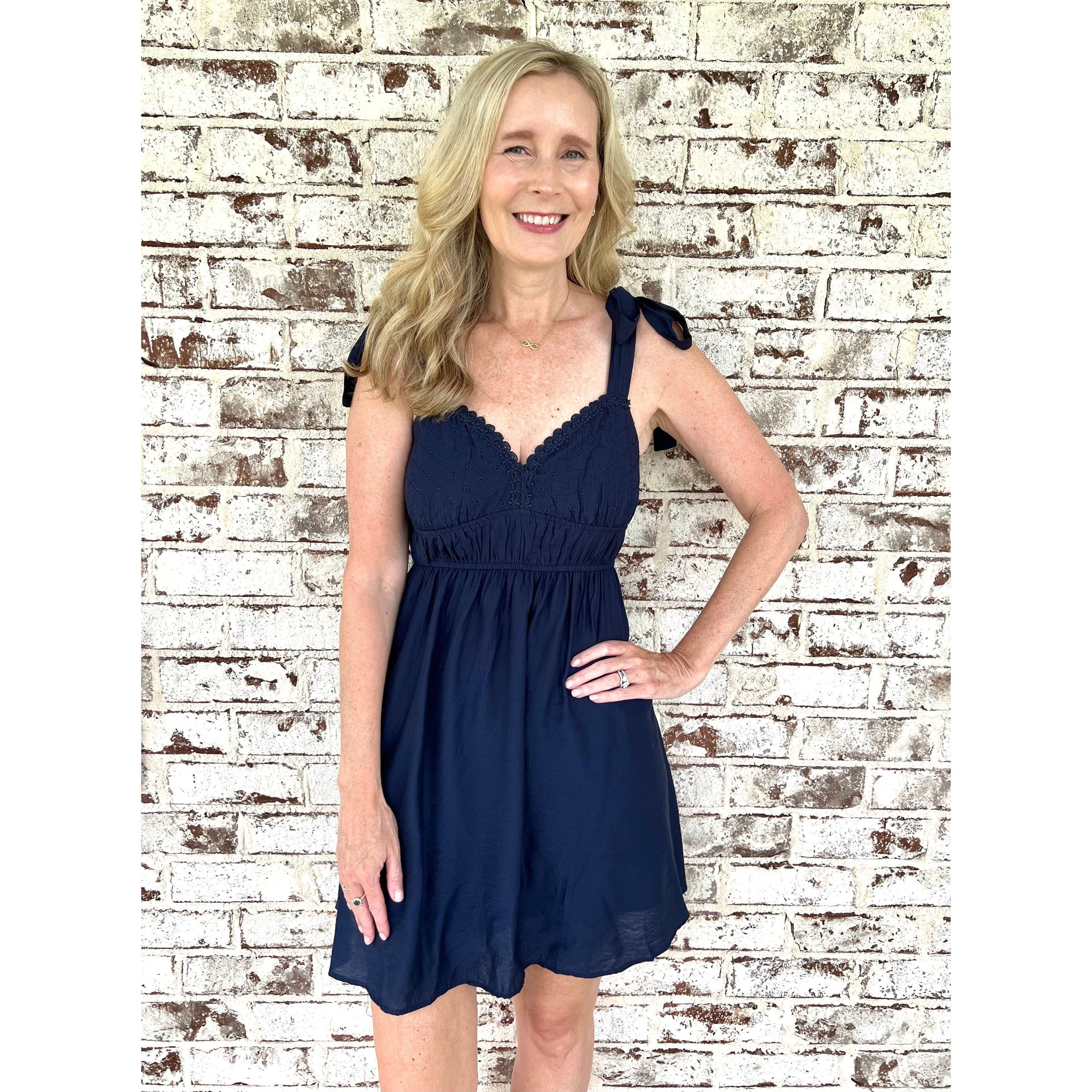 Navy Tie Mini Dress