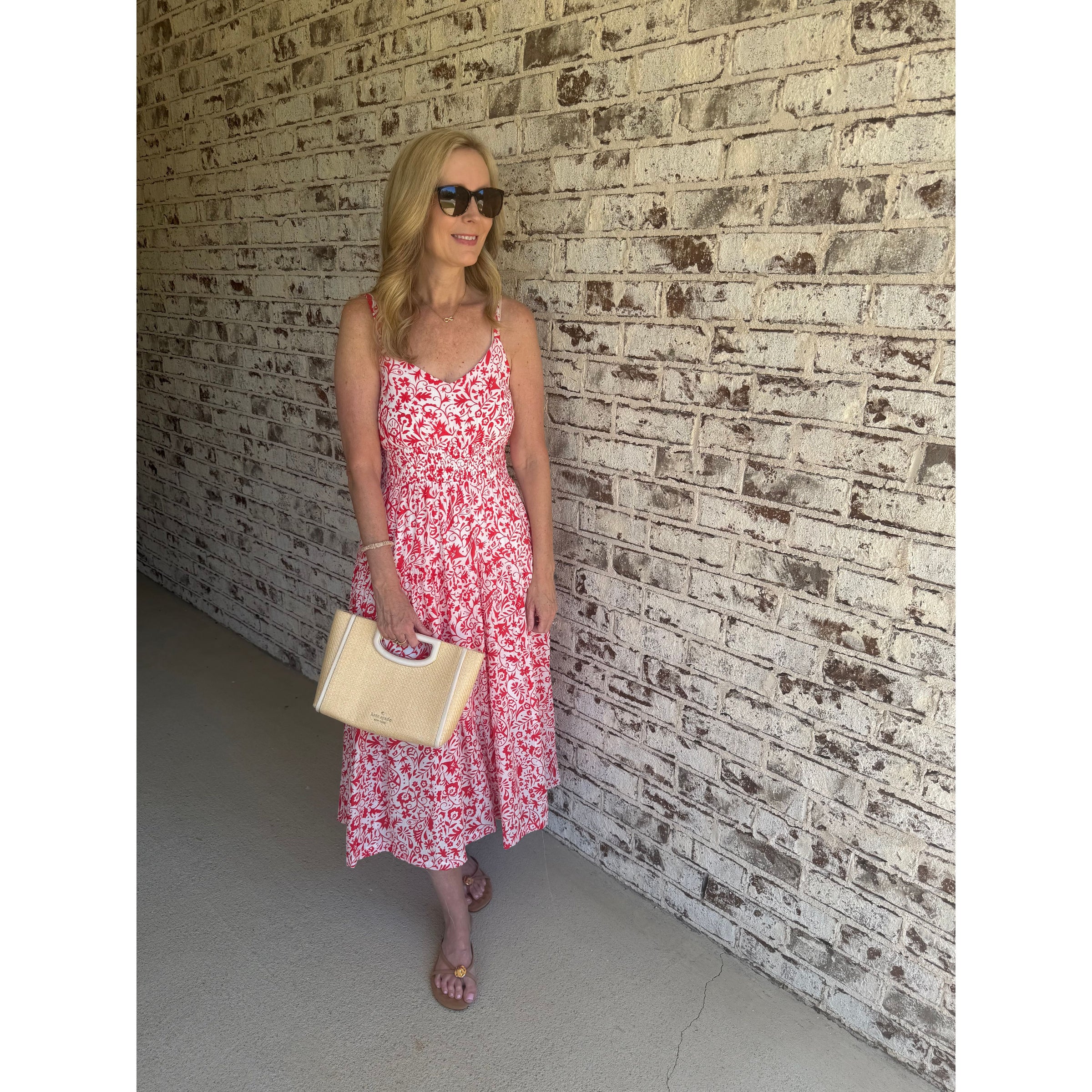 Red Print Midi