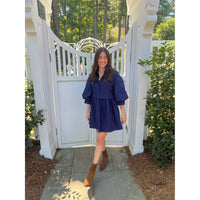 Navy Puff Sleeve Shirt Dress