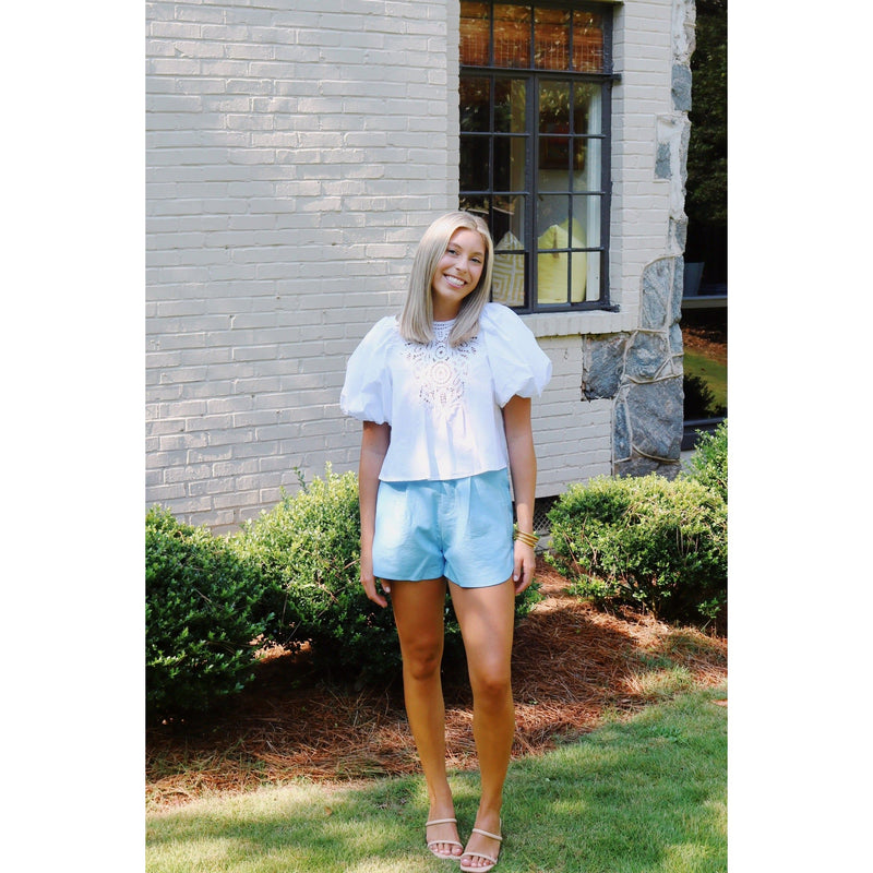 Powder Blue Faux Leather Shorts