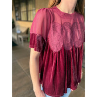 Lace Velvet Babydoll Top