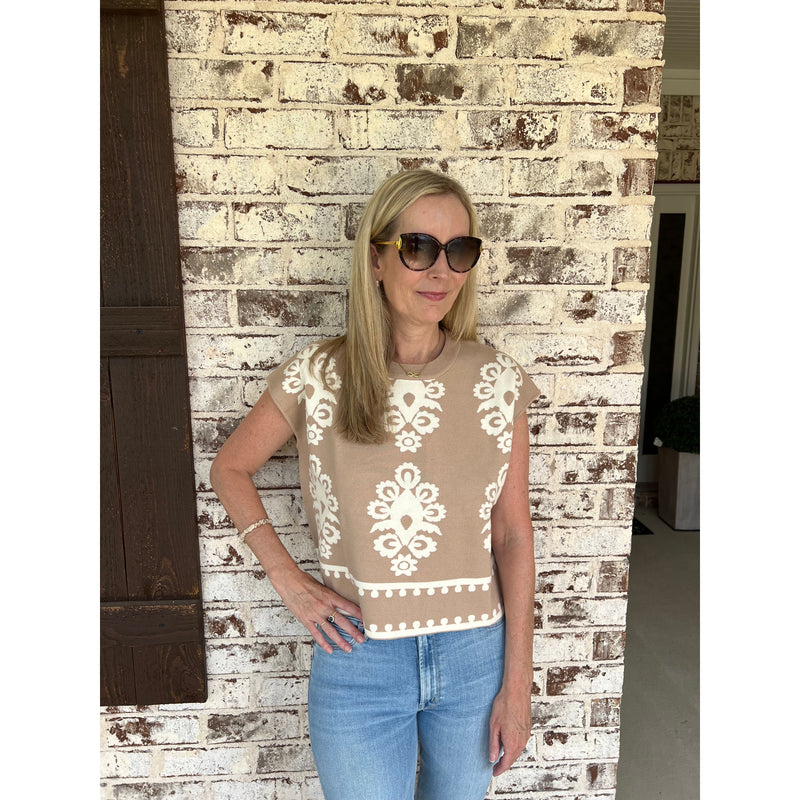Taupe Scroll Sweater