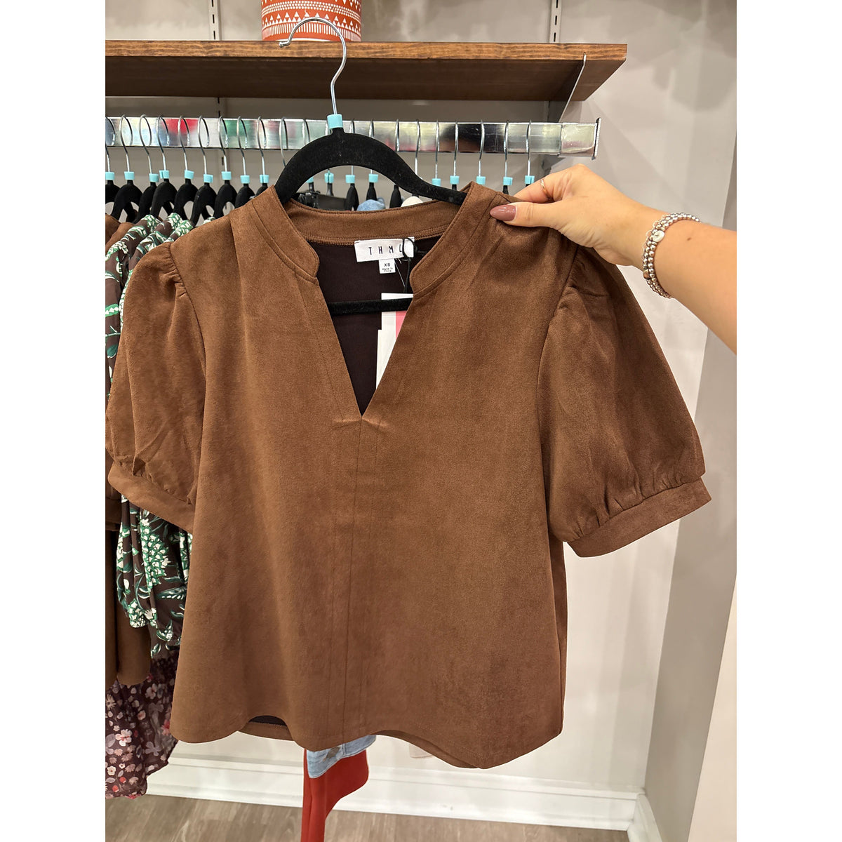 Suede V-Neck Top