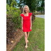 Square neck red dress