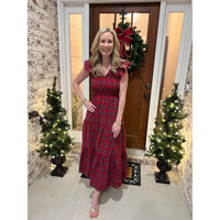 Red Plaid Smocked Midi