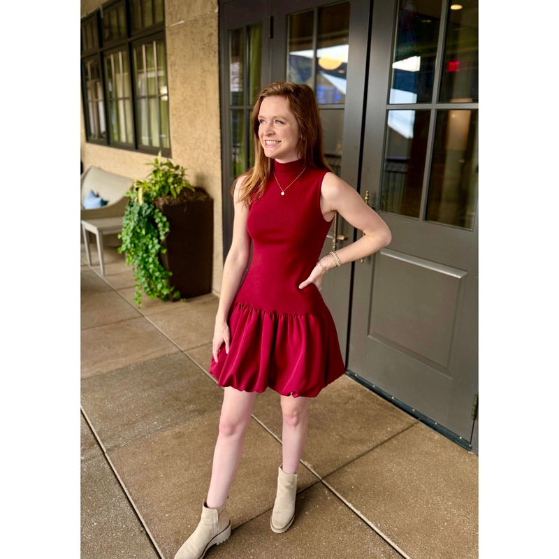 burgundy bubble dress Burgundy Aline Party Dress Short With Bubble Sleeves - $62.9784 #HTX97089