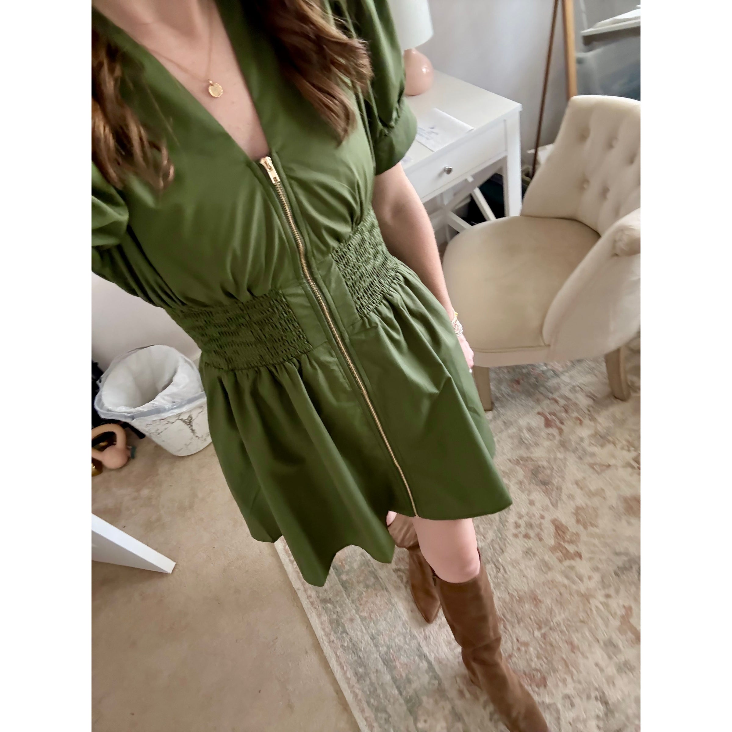Olive Mini Zip Dress