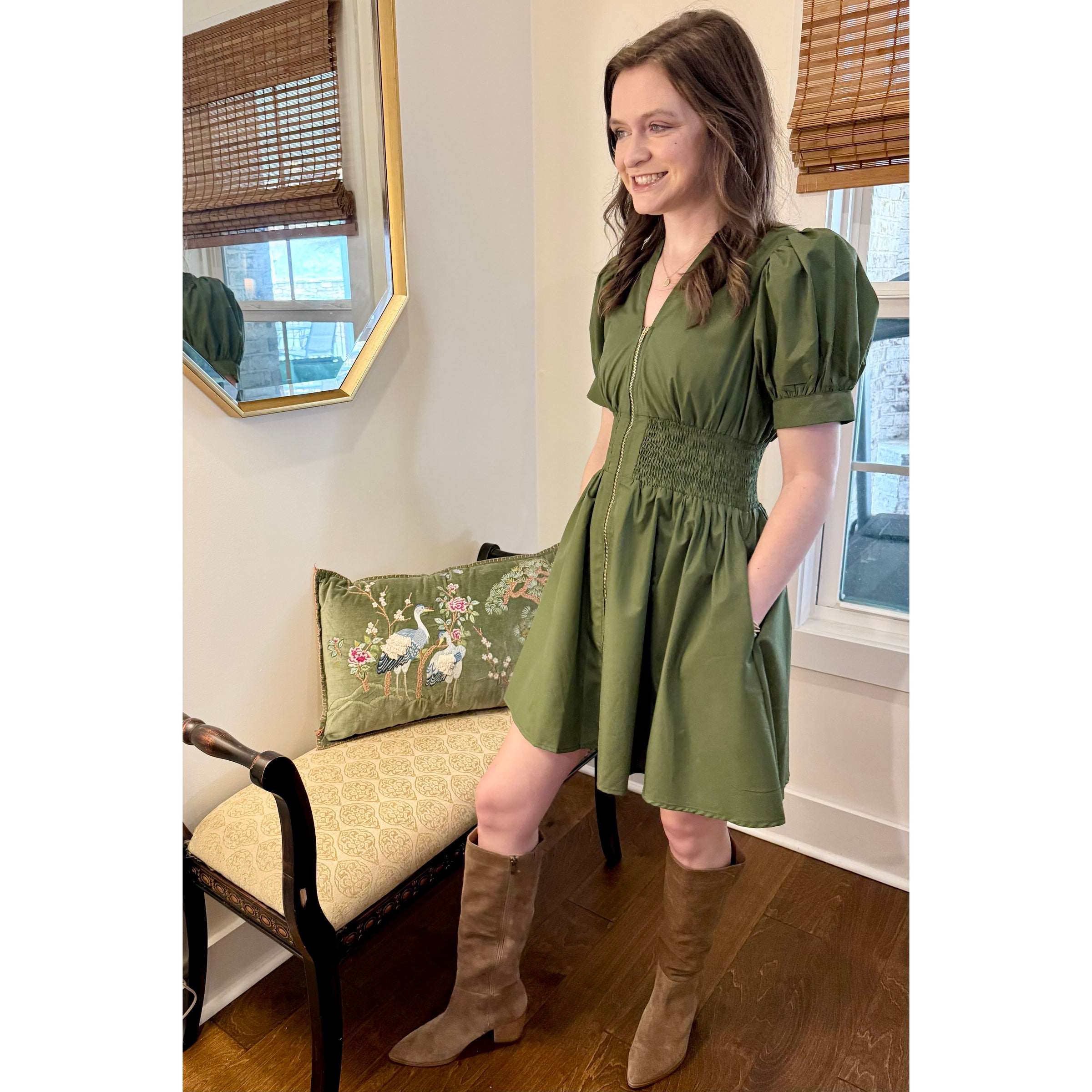 Olive Mini Zip Dress