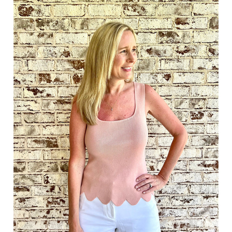 Blush Square Neck Scallop Tank