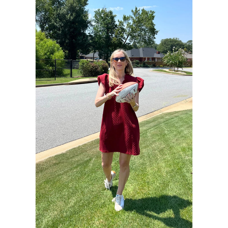 Crimson Ruffle Neck Dress