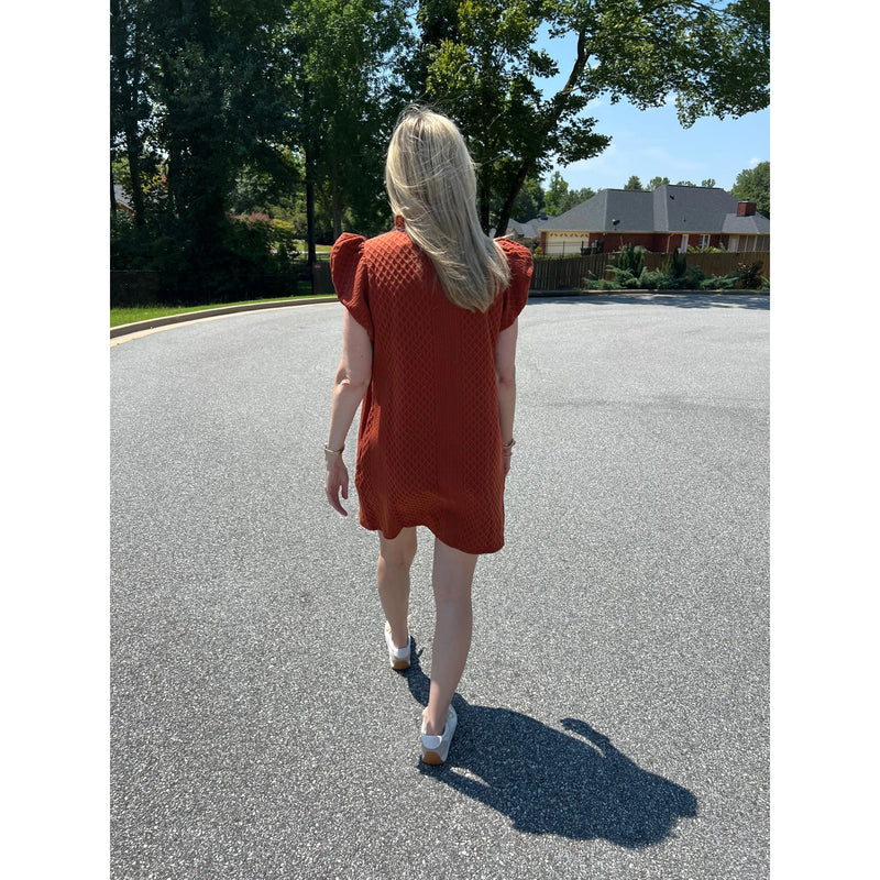 Rust Ruffle Neck Dress