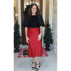 Red Satin Midi Skirt