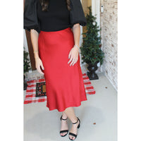 Red Satin Midi Skirt