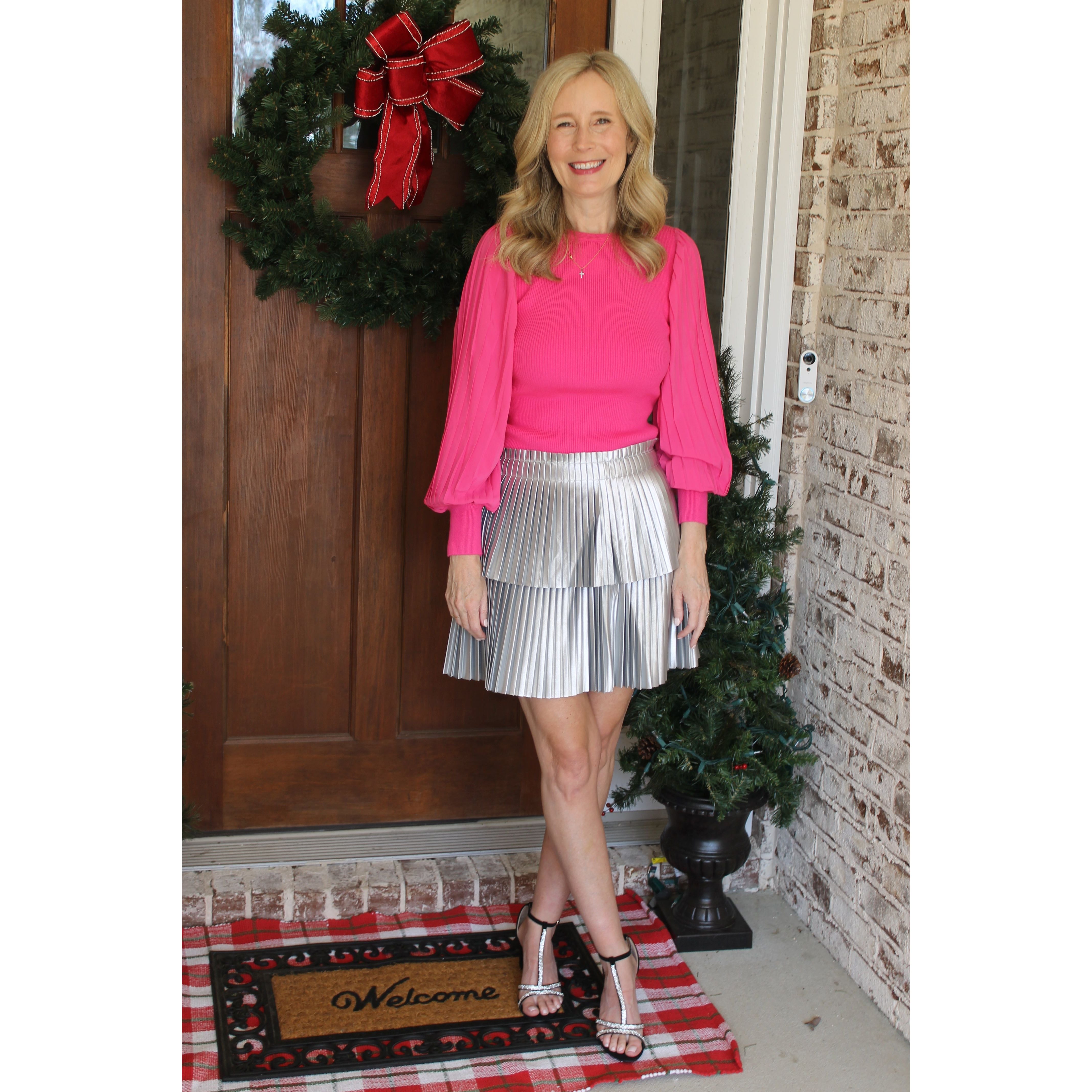 Pink and silver outlet pleated skirt