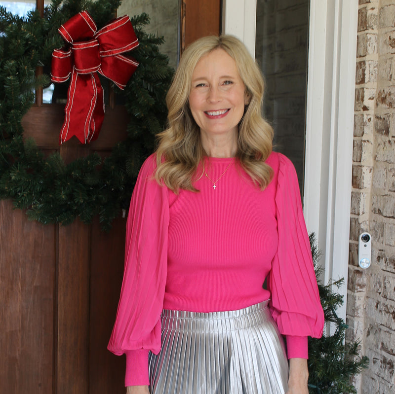 Pink Pleated Sleeve Top