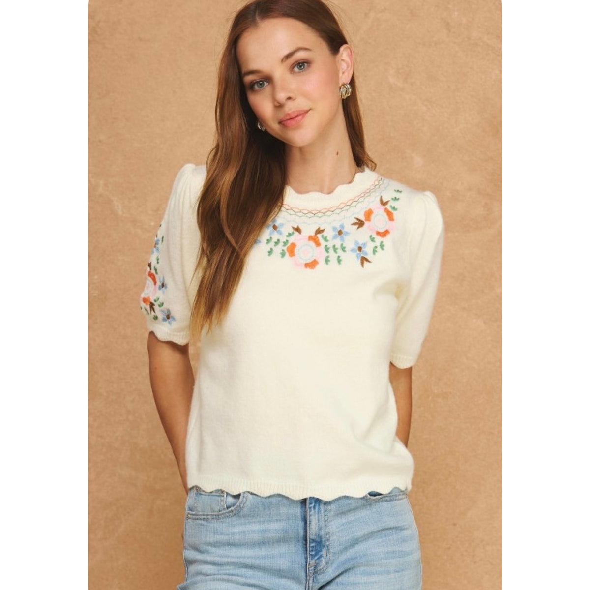 Floral Scallop Sweater